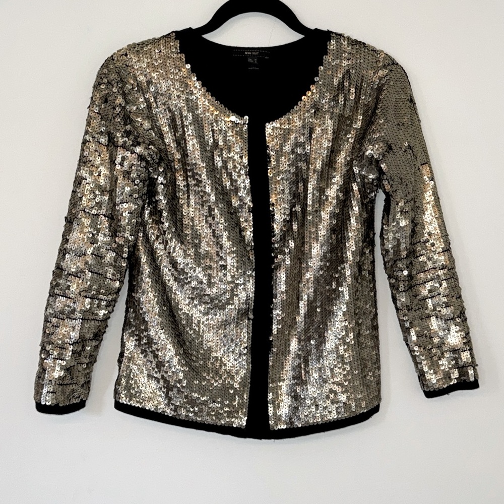 Mango Sequined Beaded Silver Metallic Cardigan Bl… - image 1